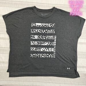 Under Armour Graphic Workout Top Gray Loose Fit Size XL